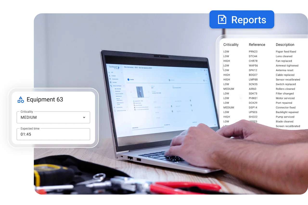 Interfaccia SolAsset visualizzata su un computer, su uno schermo di manutenzione di un bene