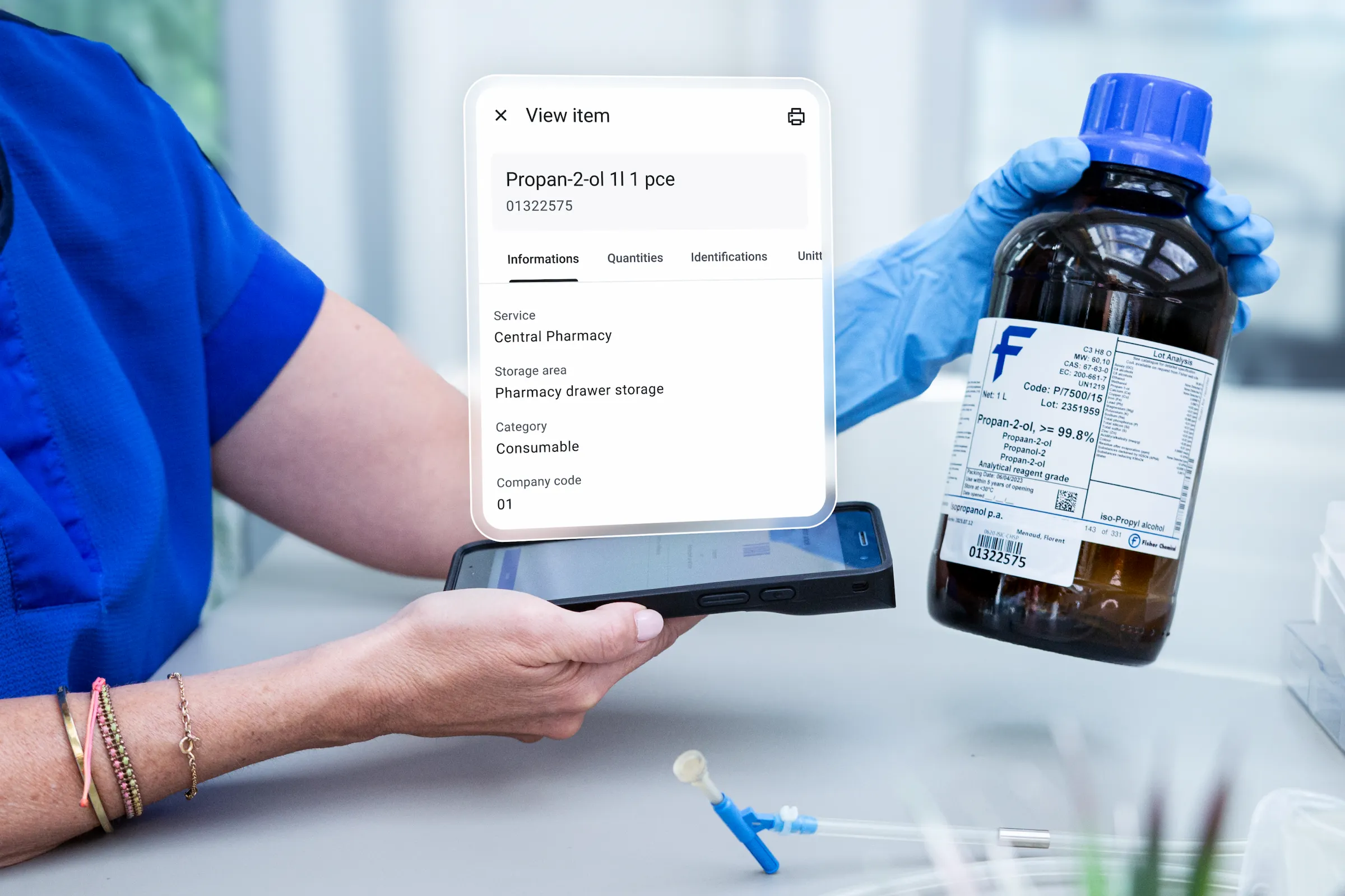 Medical staff scanning a vial and obtaining information