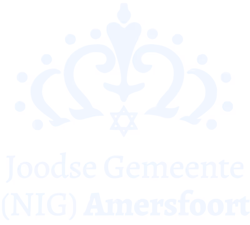 Witblauwe kroon met een davidster en de tekst 'Joodse Gemeente (NIG) Amersfoort'.