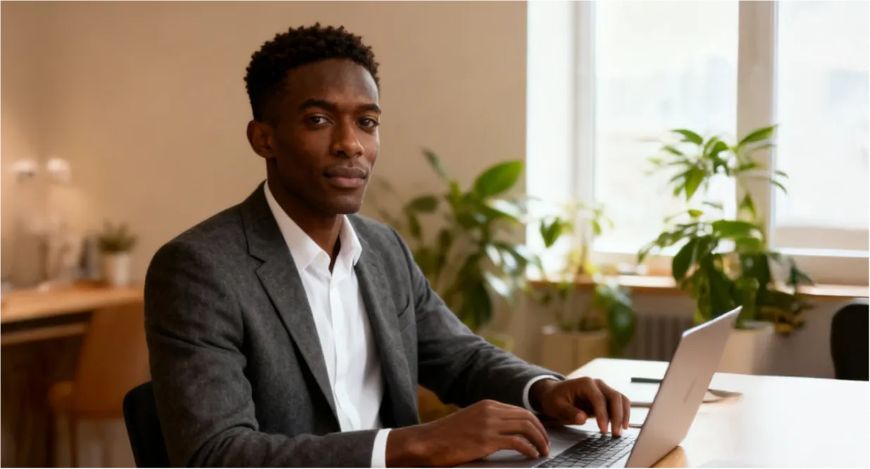 Man meditating while seated in an office chair