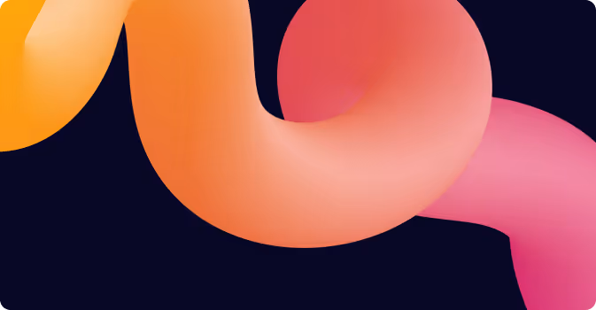 Abstract, smooth tubular shapes in orange and pink gradients on a dark background.