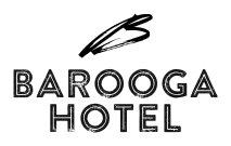Barooga Hotel logo with stylized feather above the text.