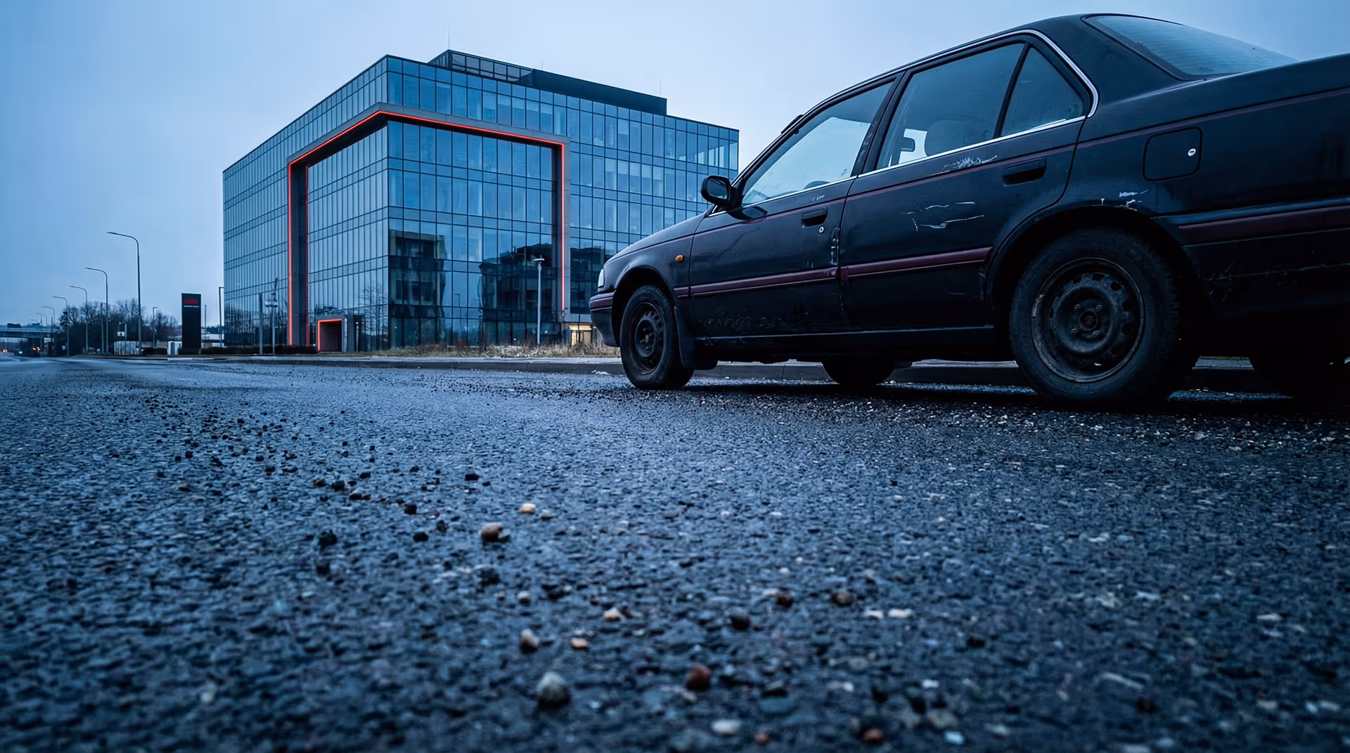 Osobní automobil odstavený u kraje silnice.