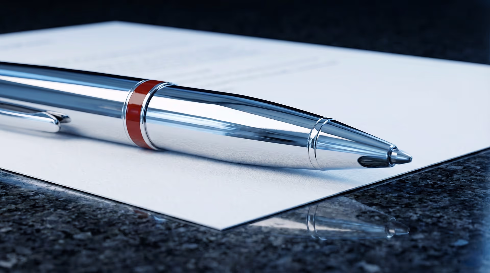 Luxusní kuličkové pero položené na dokumentu.