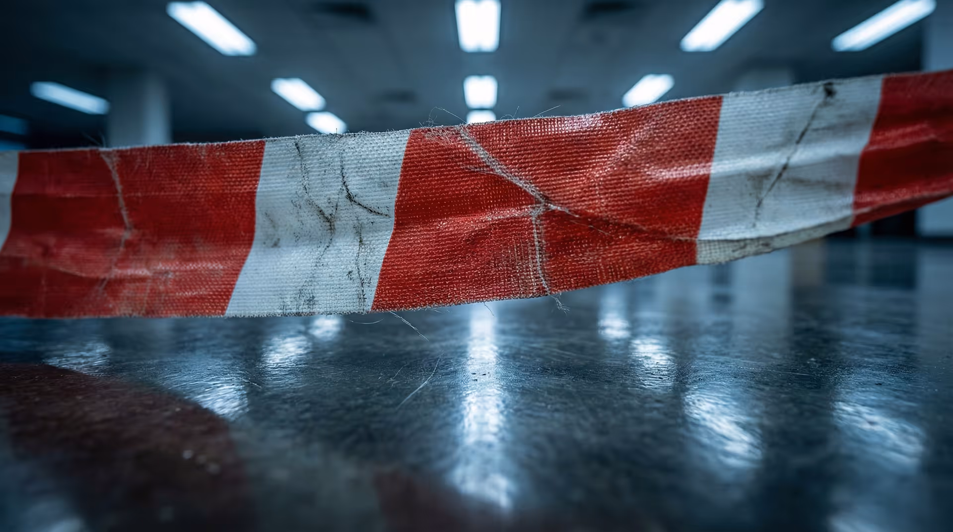 Přetržená červeno-bílá výstražná páska.