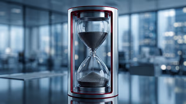 Přesýpací hodiny v moderní kanceláři.