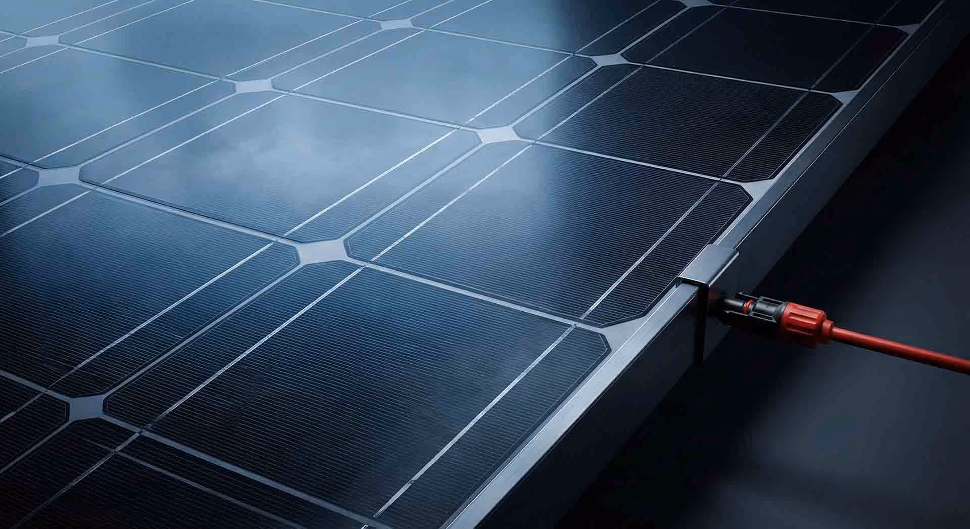 Detailní pohled na povrch solárních panelů.