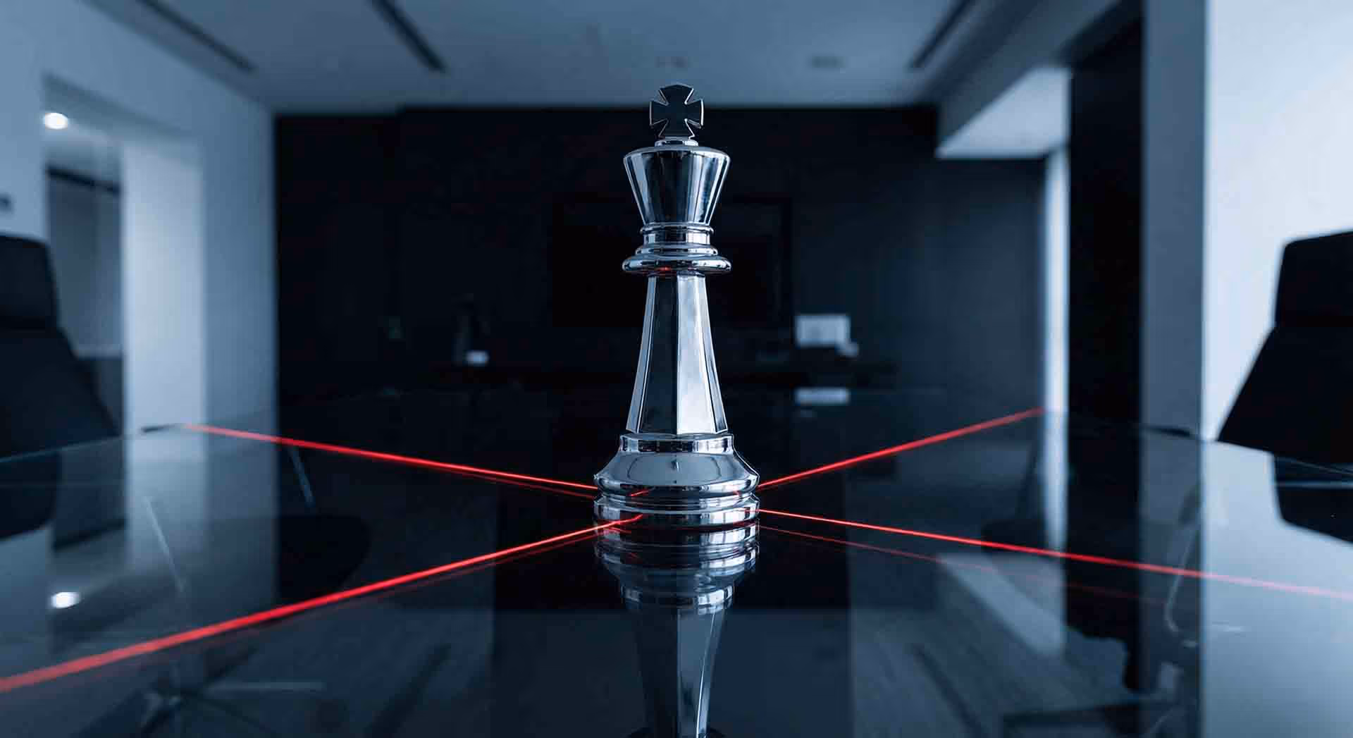 Osamocená šachová figurka krále na šachovnici.