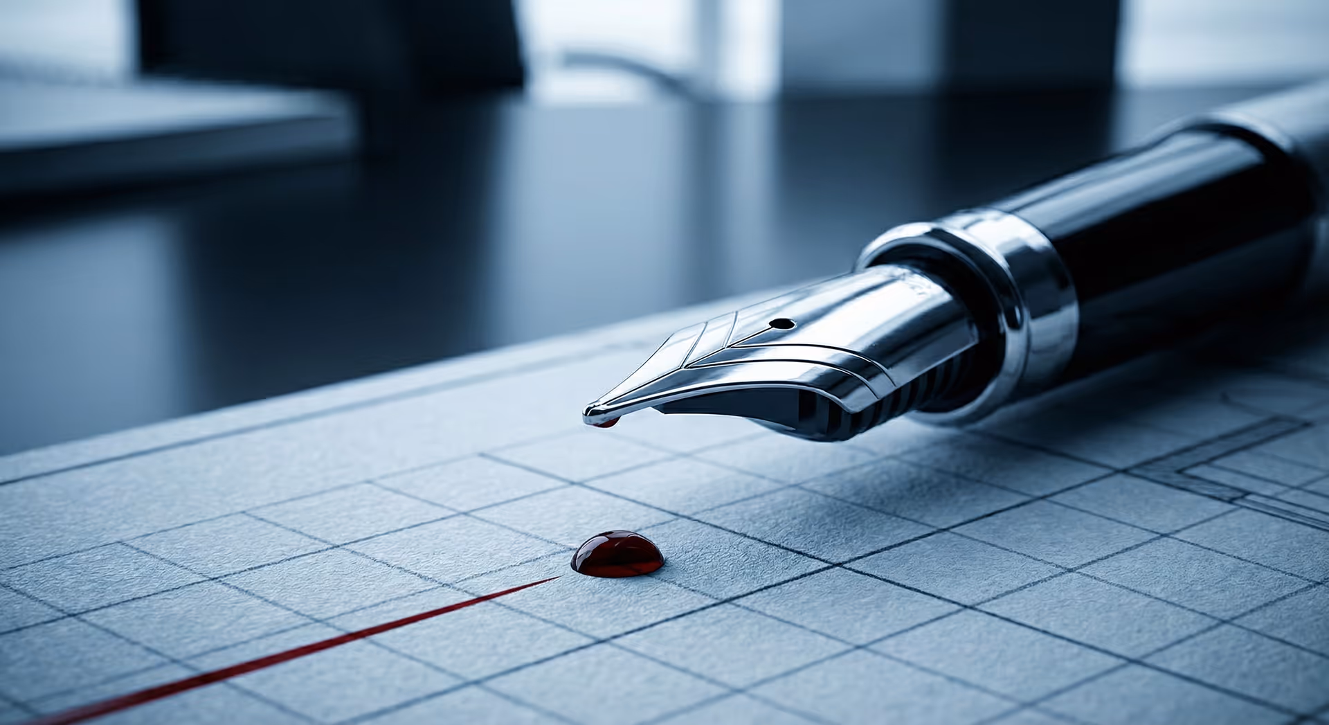 Luxusní plnicí pero na papíře s grafem.