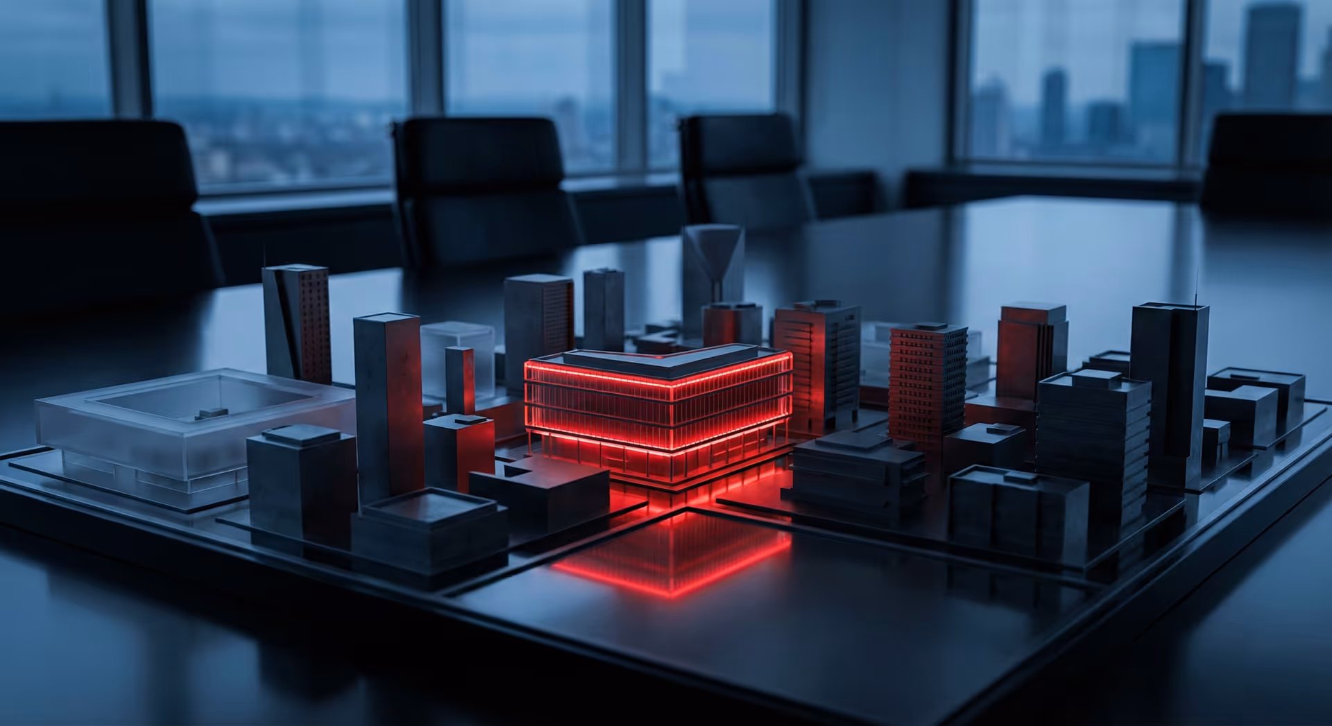 3D architektonický model městské zástavby.