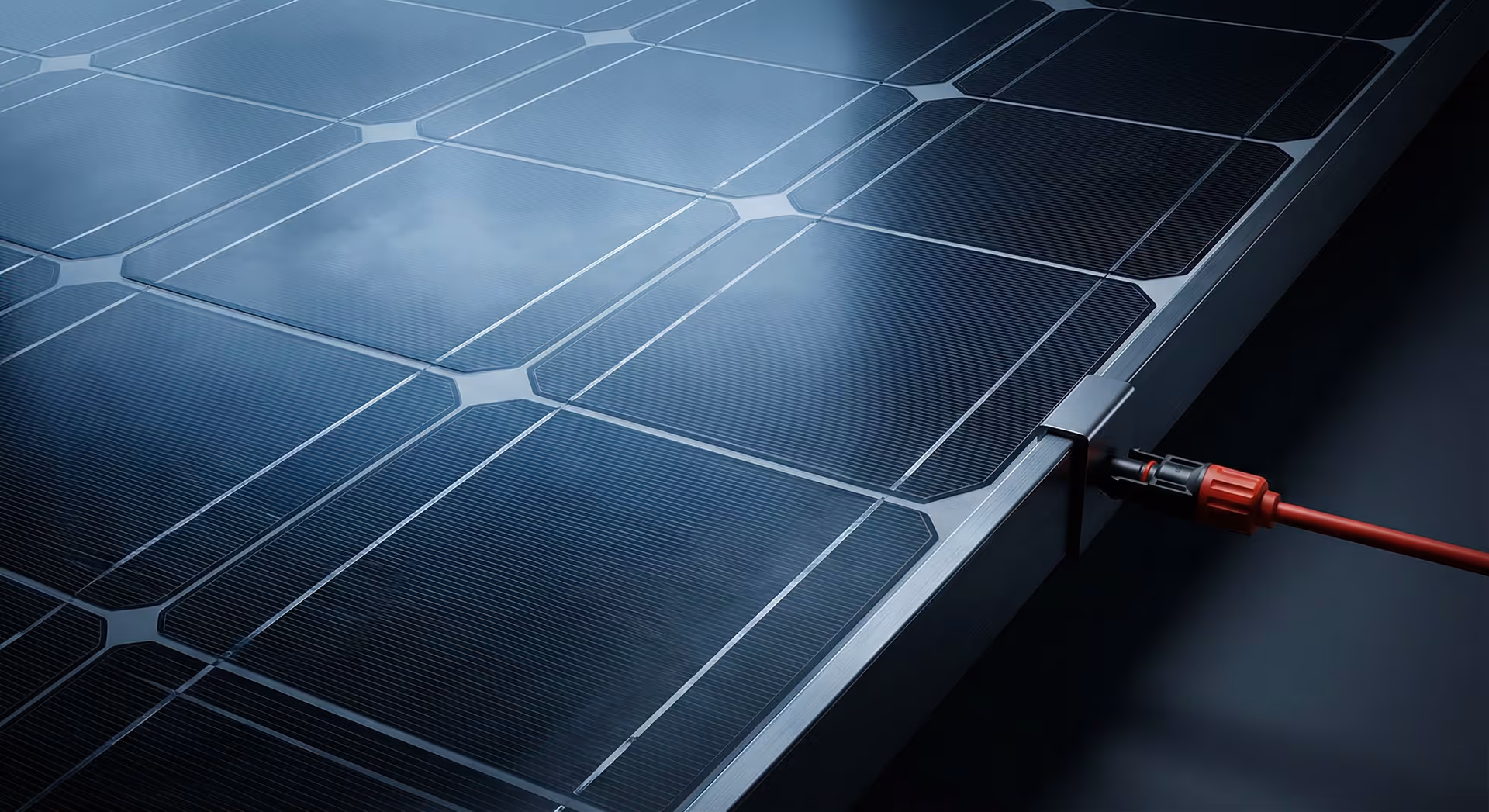 Detailní pohled na povrch solárních panelů.