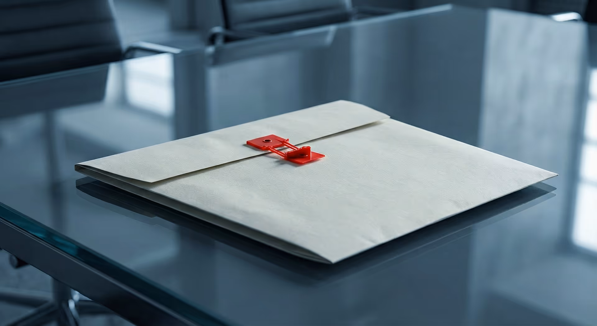 Obálka zapečetěná červenou pečetí na stole.