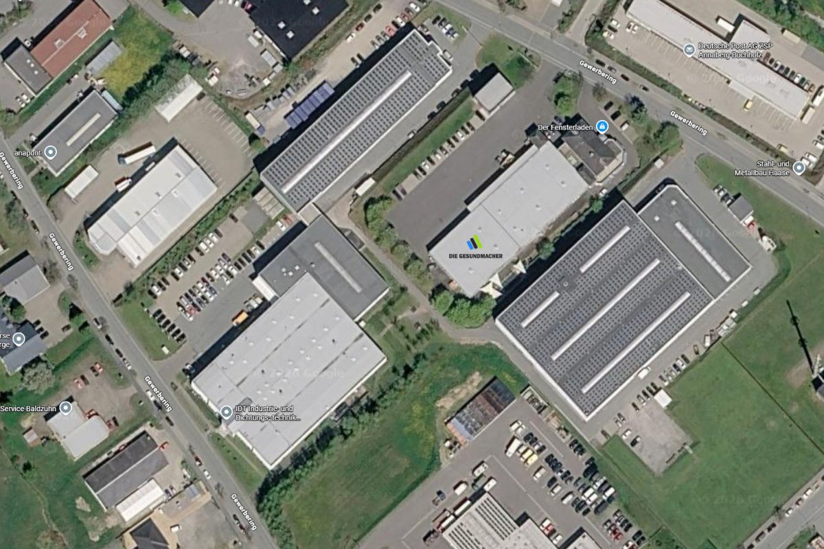 Luftbild des Studiostandorts am Gewerbering 16 in Annaberg-Buchholz