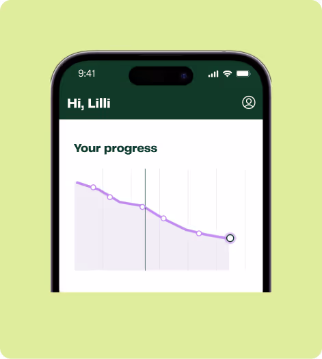 A screenshot on an iPhone of the Juniper app's weight loss tracker graph.