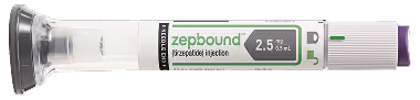 Zepbound 2.5 mg/ml subcutaneous injection pen with clear protective cap.