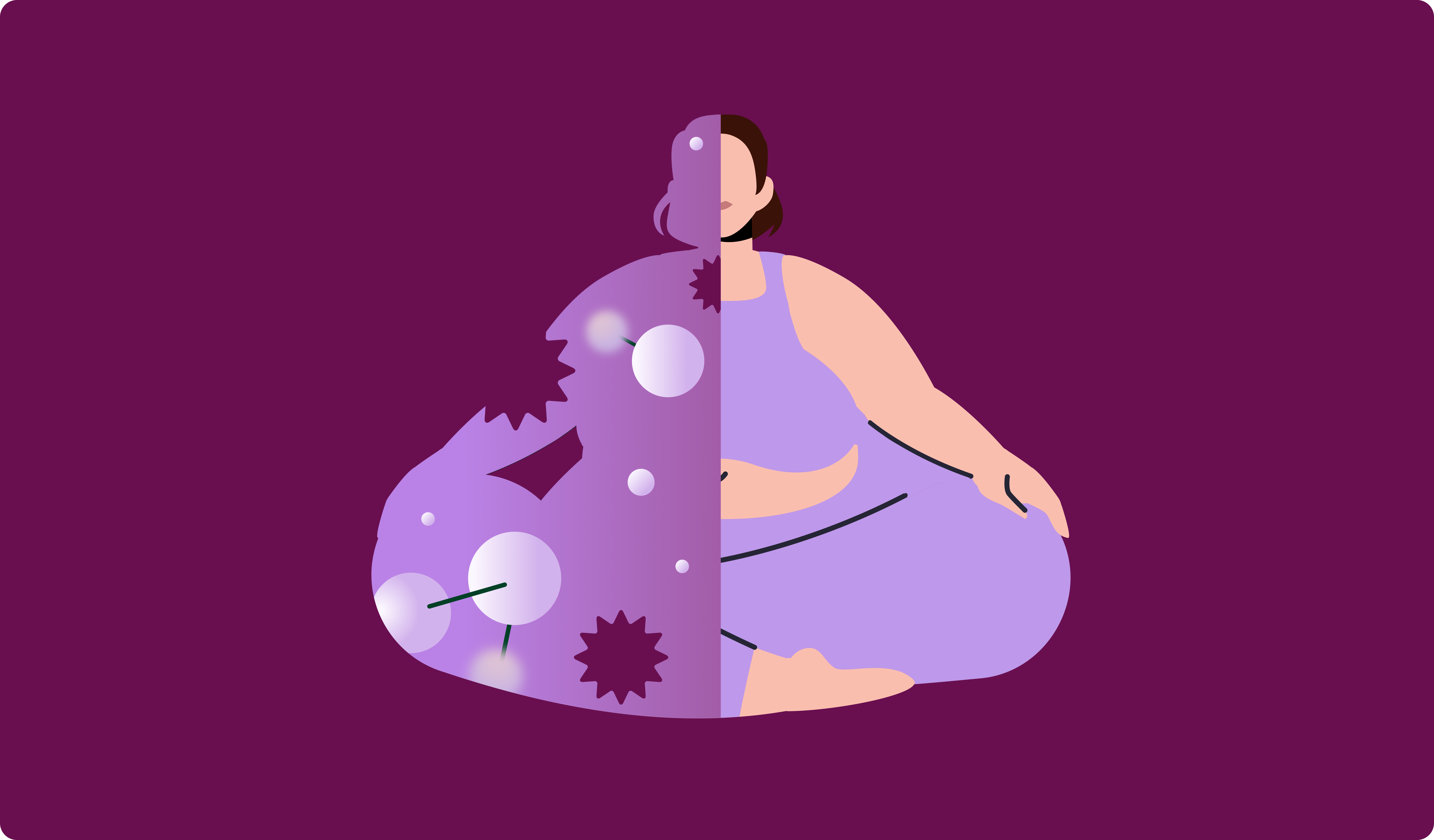 Illustration of a woman sitting cross-legged in a purple workout set.