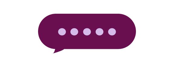 Purple speech bubble with five white dots indicating a typing or loading message.