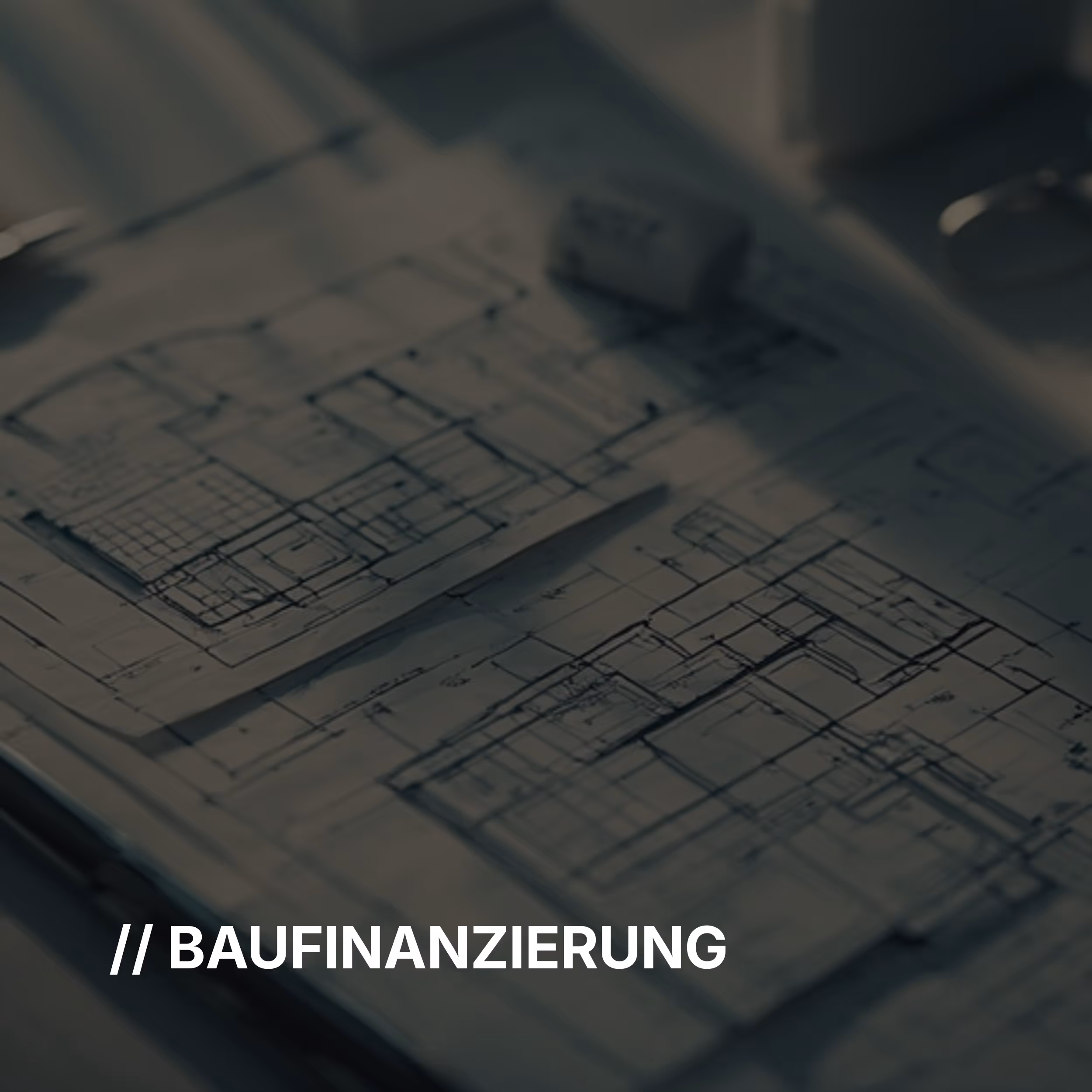 Visualisierung der Dienstleistung Baufinanzierung mit Icon und Schriftzug