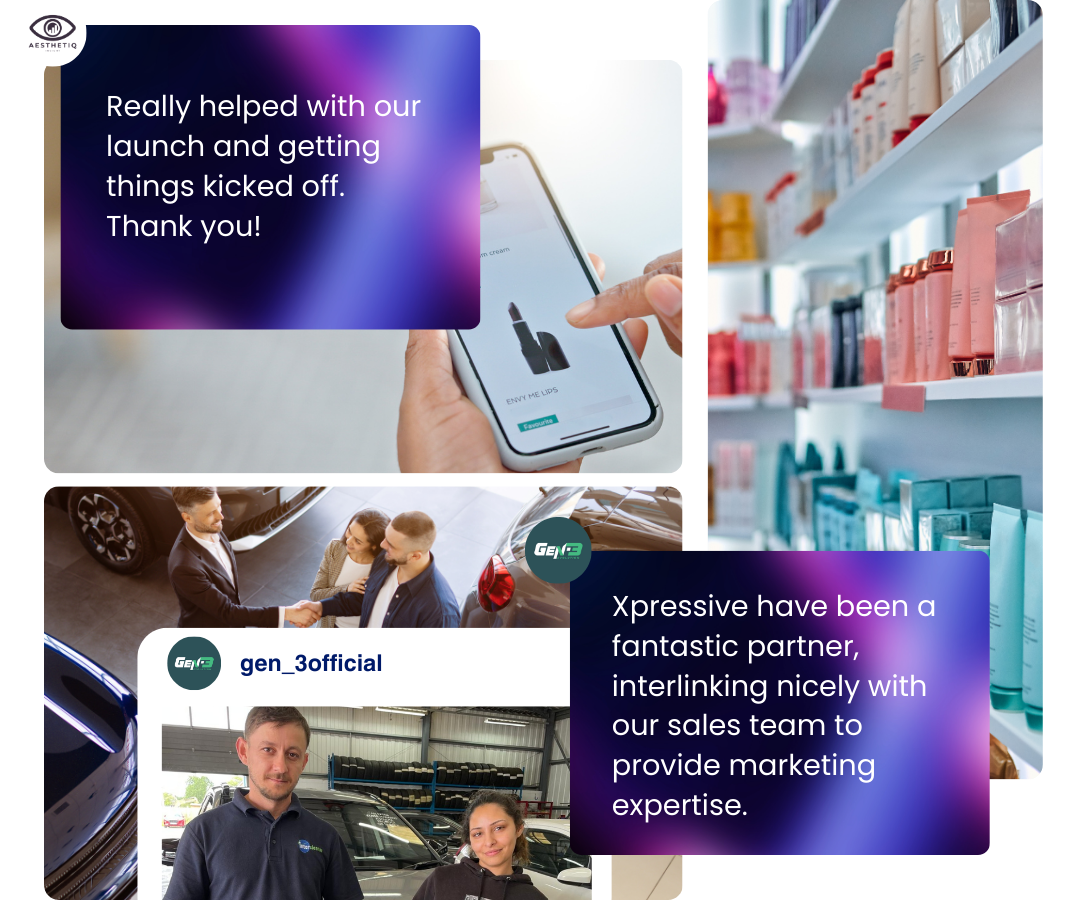 Image showcasing customer testimonials and the success of working with Xpressive Media