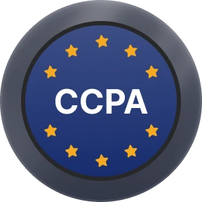 Blue circular badge with white letters CCPA surrounded by a circle of yellow stars.