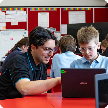 Three overlapping pages of an educational activity titled 'Online Contact: A Conscience Alley Activity' from the eSmart Digital Licence program, featuring instructions, colorful illustrations, and QR code.