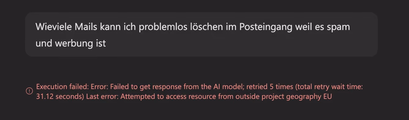 Fehlermeldung in Copilot Cowork: Zugriff auf Ressource ausserhalb der Projektgeografie EU