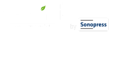 Logo von record mit dem Slogan ‚Cardboard: the sustainable LP‘ neben dem Schriftzug ‚von Sonopress‘.