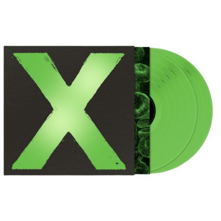 Grüne Vinyl-Schallplatte mit schwarzem Albumcover und großem grünem X in der Mitte.