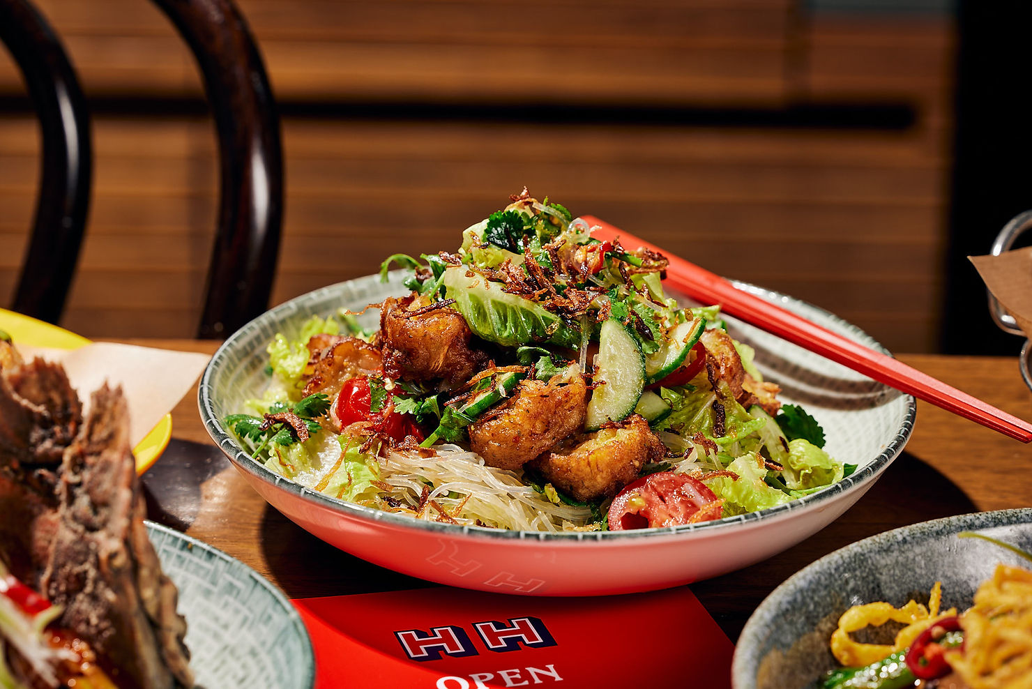 Close-up of Asian-style salad for Chinese New Year promotions at Hawker Hall, Windsor, Melbourne, photographed by Tableside Creatives.