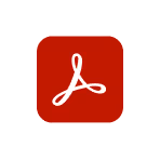 Rotes Symbol mit weißem Adobe PDF-Datei-Logo auf schwarzem Hintergrund.
