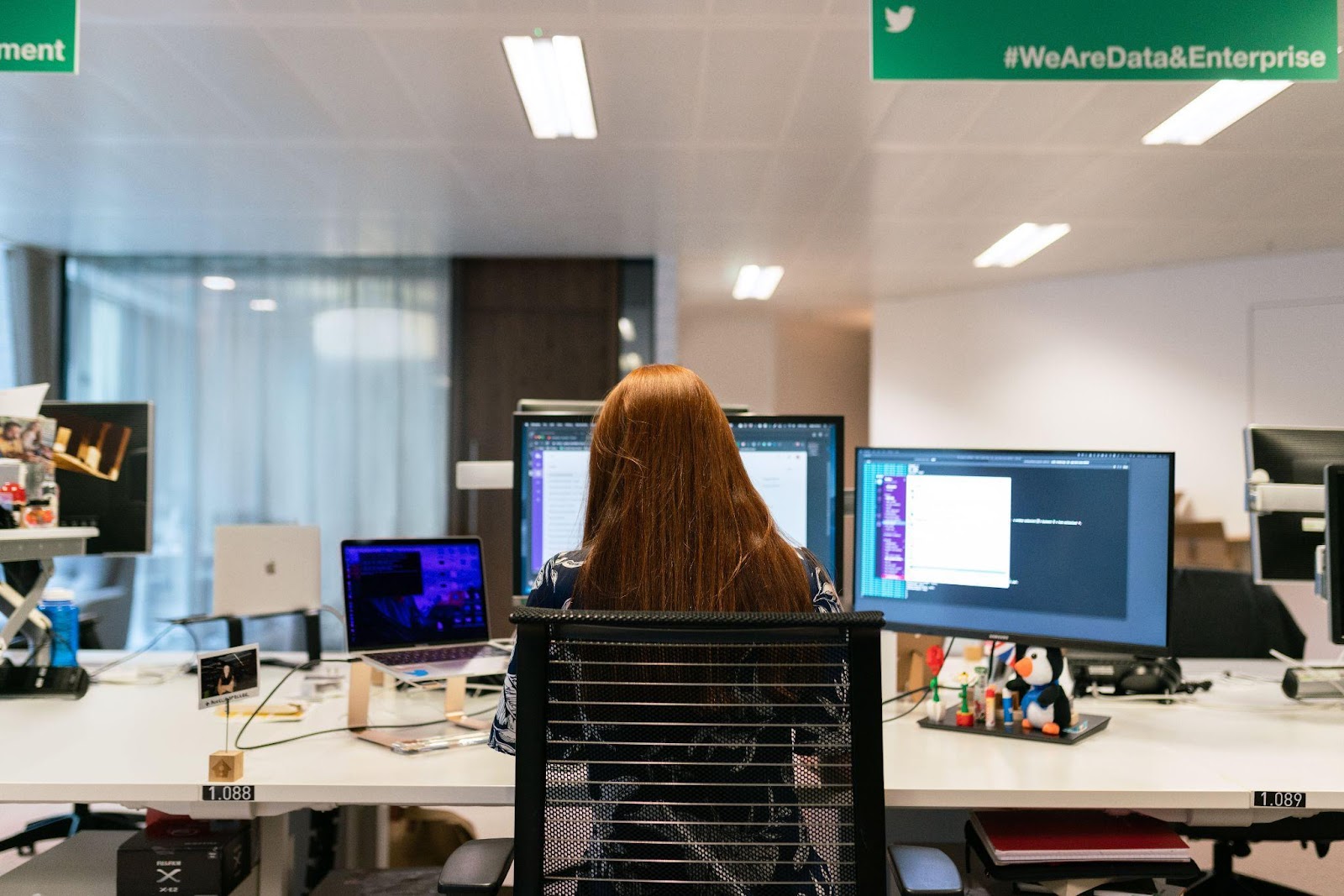 a woman working at her desk