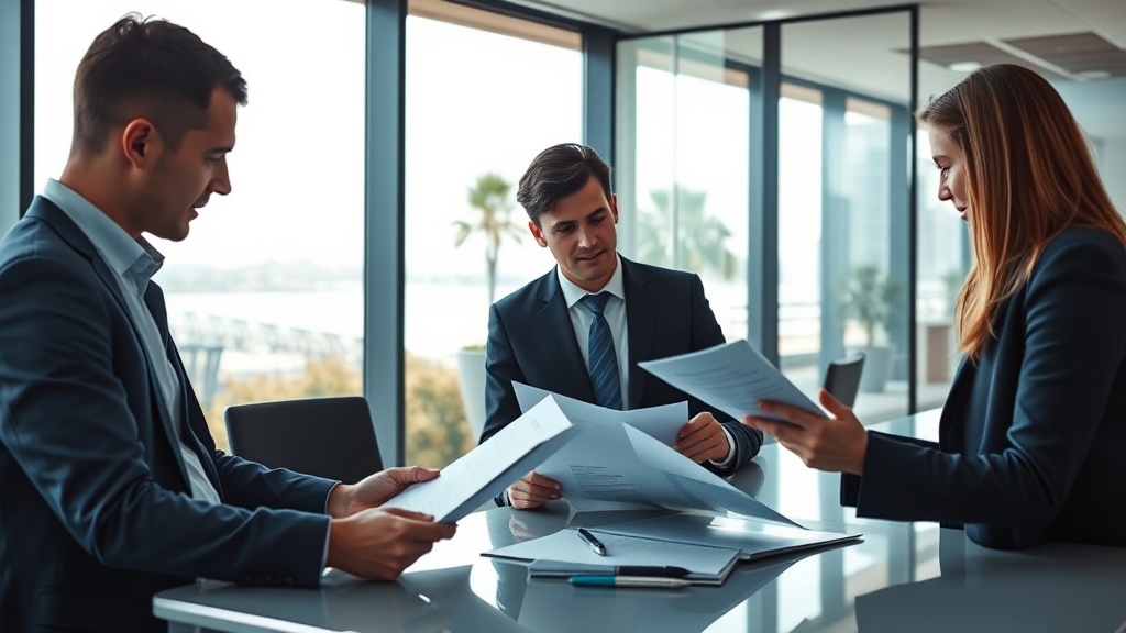 Business professionals evaluating IT support proposals in a modern Orange County office