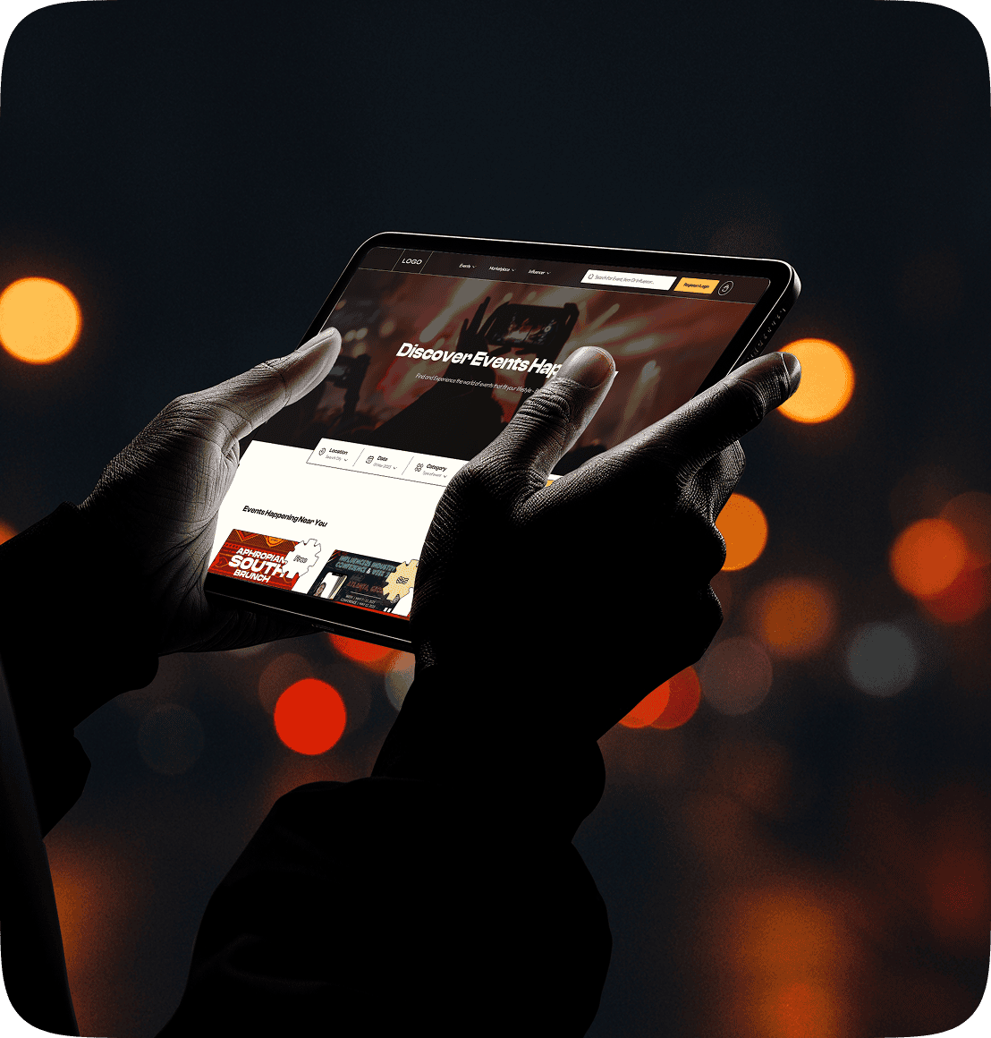 A tablet mock-up showing the home page of the VIPsocio website