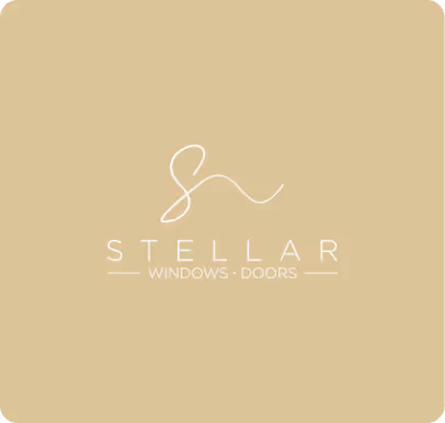 Stellar Windows and Doors logo with stylized initials 'S' and 'N' in white on a beige background.