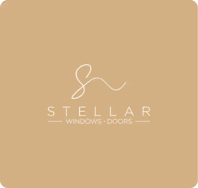 Logo for Stellar Windows and Doors featuring a stylized 'S' above the company name on a beige background.
