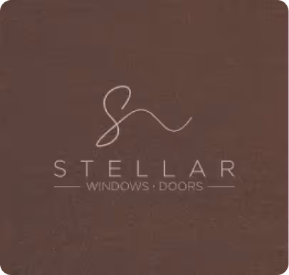 Stellar Windows and Doors logo with a stylized 'S' above the company name on a brown background.