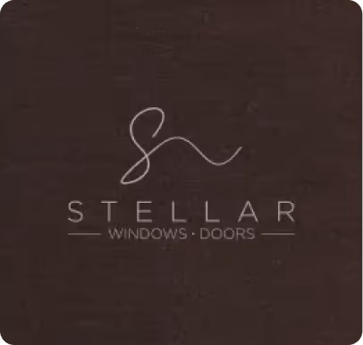 Stellar Windows and Doors logo with stylized initials above the text on a dark background.