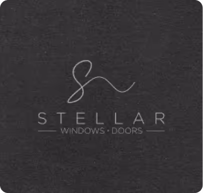 Logo of Stellar Windows and Doors with stylized initials above the company name on a dark textured background.