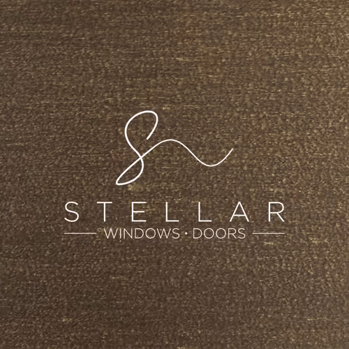 Stellar logo with stylized 'S' above the words 'STELLAR WINDOWS · DOORS' on a textured brown background.