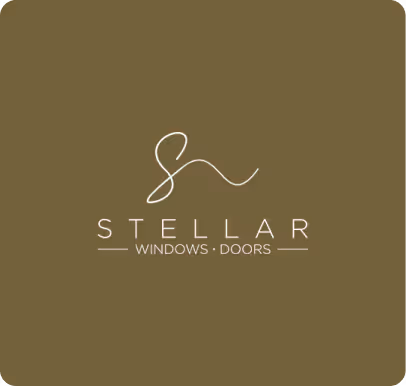 Stellar Windows Doors logo with stylized 'S' on olive green background.