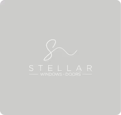 Logo for Stellar Windows and Doors with a stylized 'S' above the company name on a light gray background.