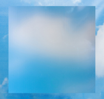 Square translucent textured glass panel against a cloudy blue sky background.