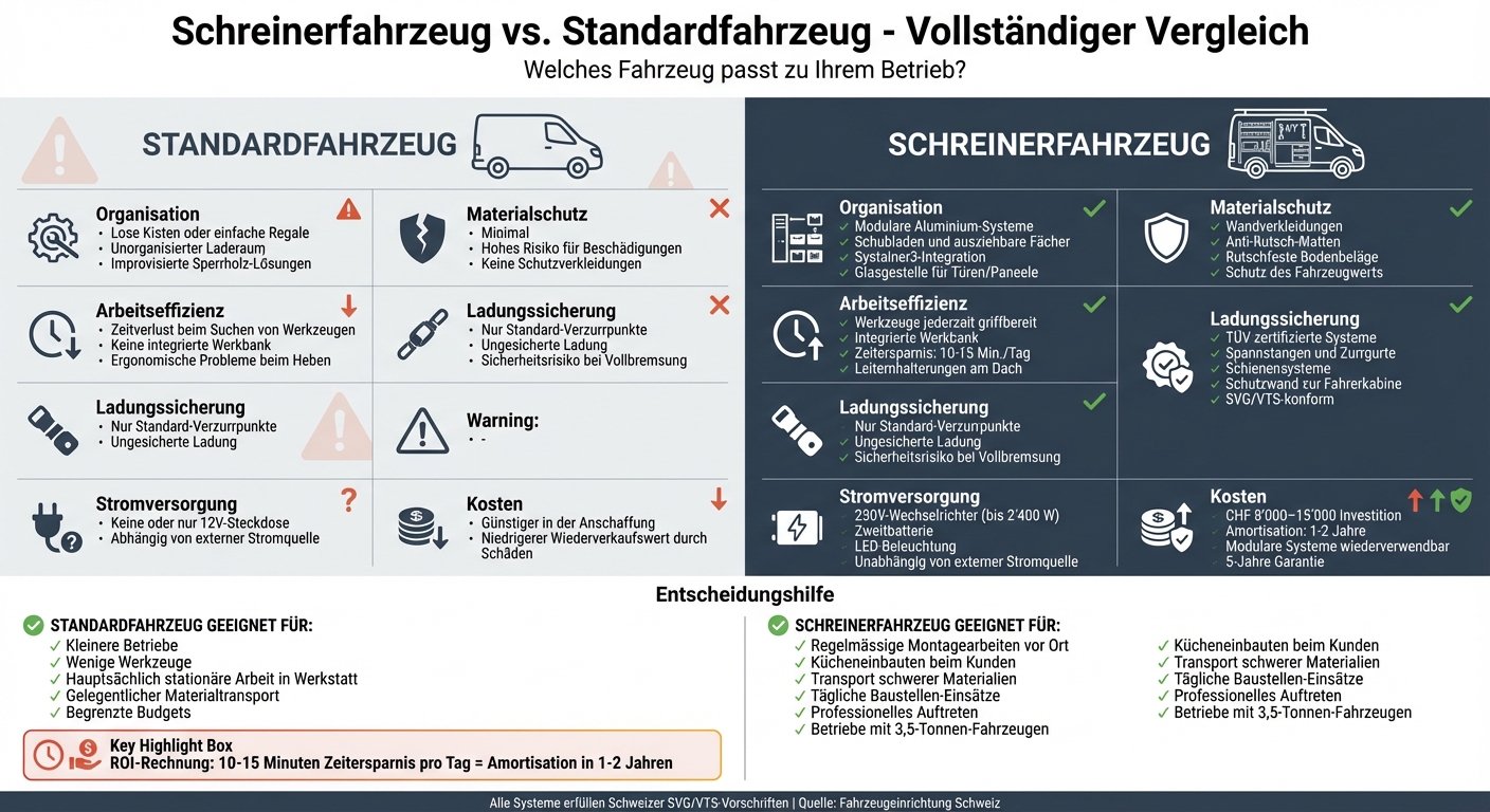 Schreinerfahrzeug vs Standardfahrzeug: Vergleich der wichtigsten Merkmale und Kosten