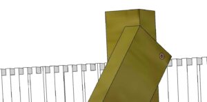 3-inch screw attaching vertical brace to diagonal kicker