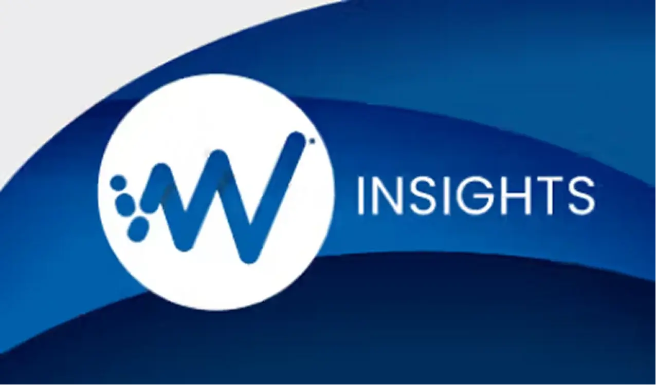 White and blue W Insights logo on wavy dark blue background