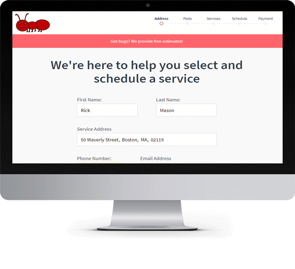 Service scheduling website with contact form on computer screen