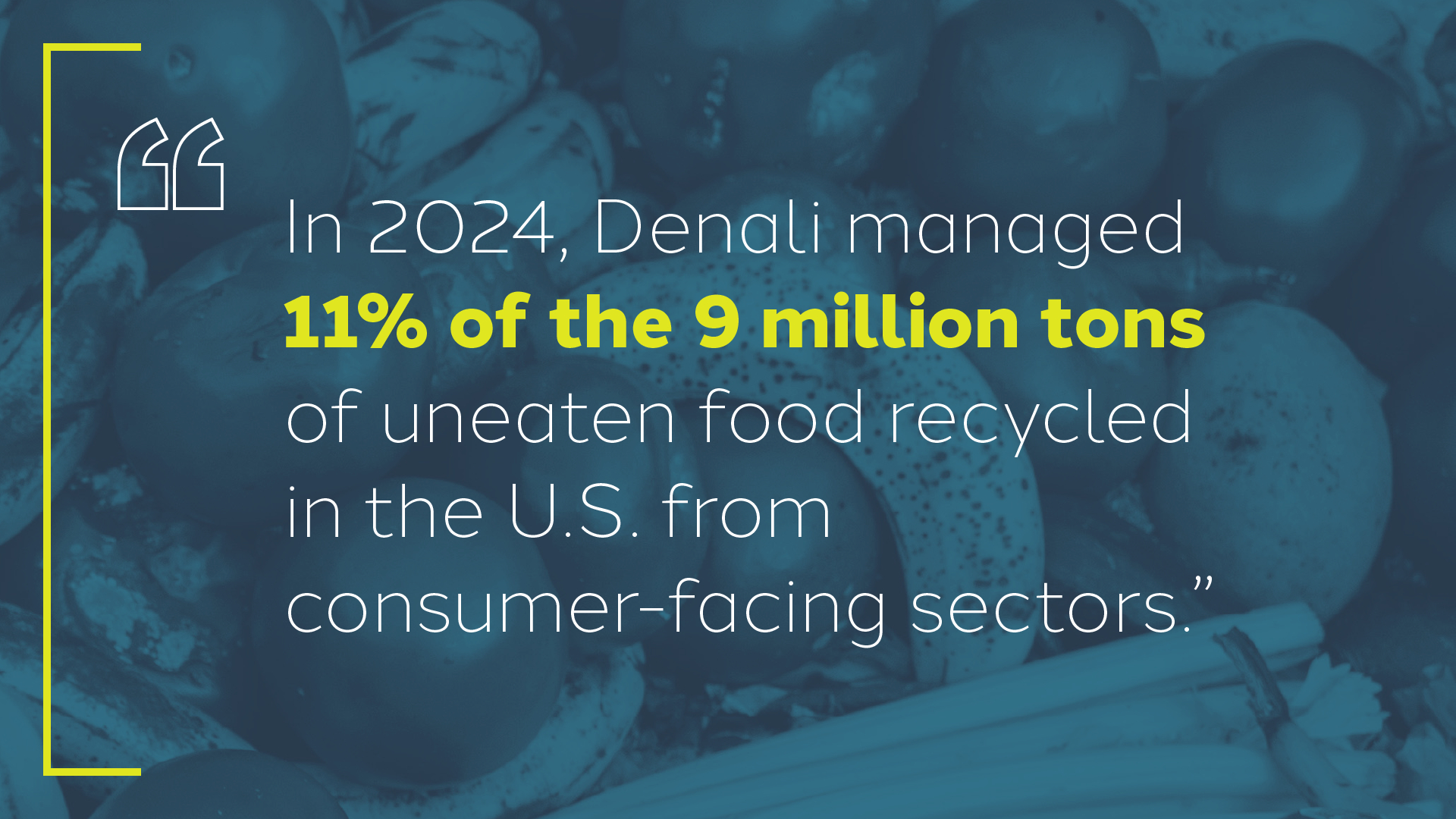 Text callout that reads In 2024, Denali managed 11% of the 9 million tons of uneaten food recycled in the U.S. from consumer-facing sectors.