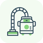 Icon of two detergent bottles with droplet symbols on a green rounded square background.