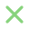 Green close icon with an X shape inside a square border.