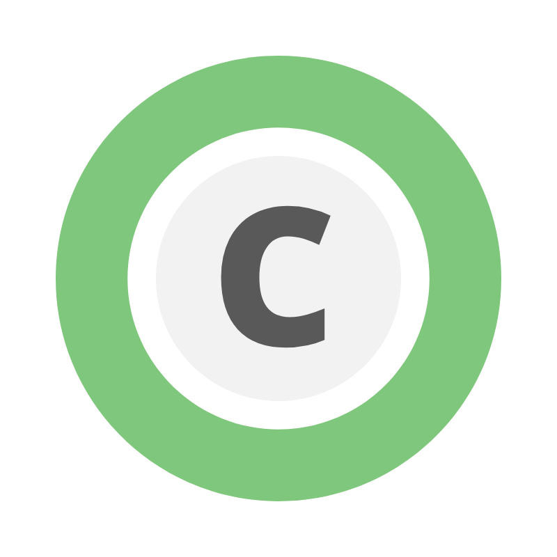 Capital letter C in dark gray inside a white circle with a light gray inner circle, surrounded by a larger green circle.